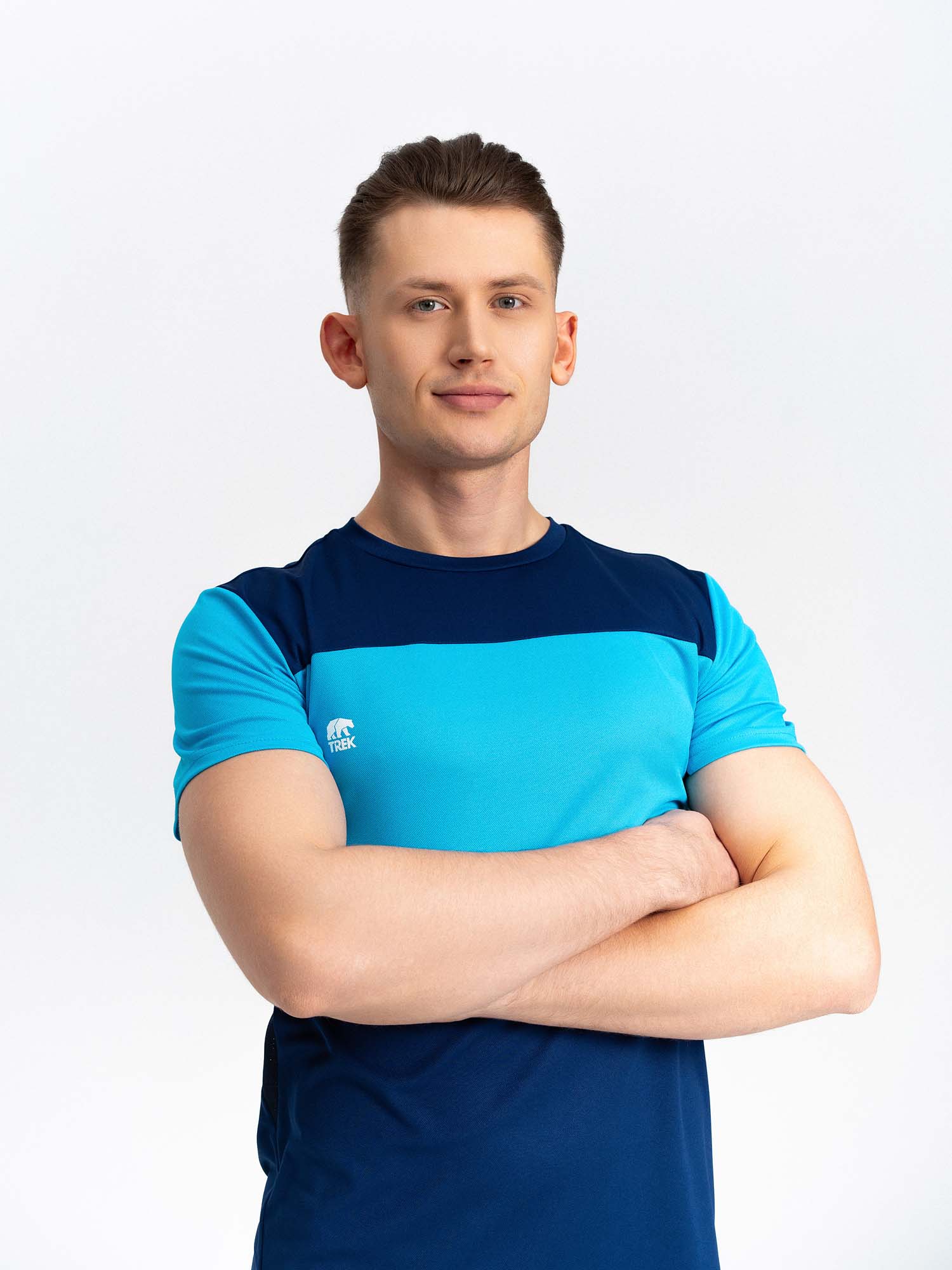 Футболка игровая футбольная TREK BASIC II мужская с О-образным воротом, темно-синий/синий