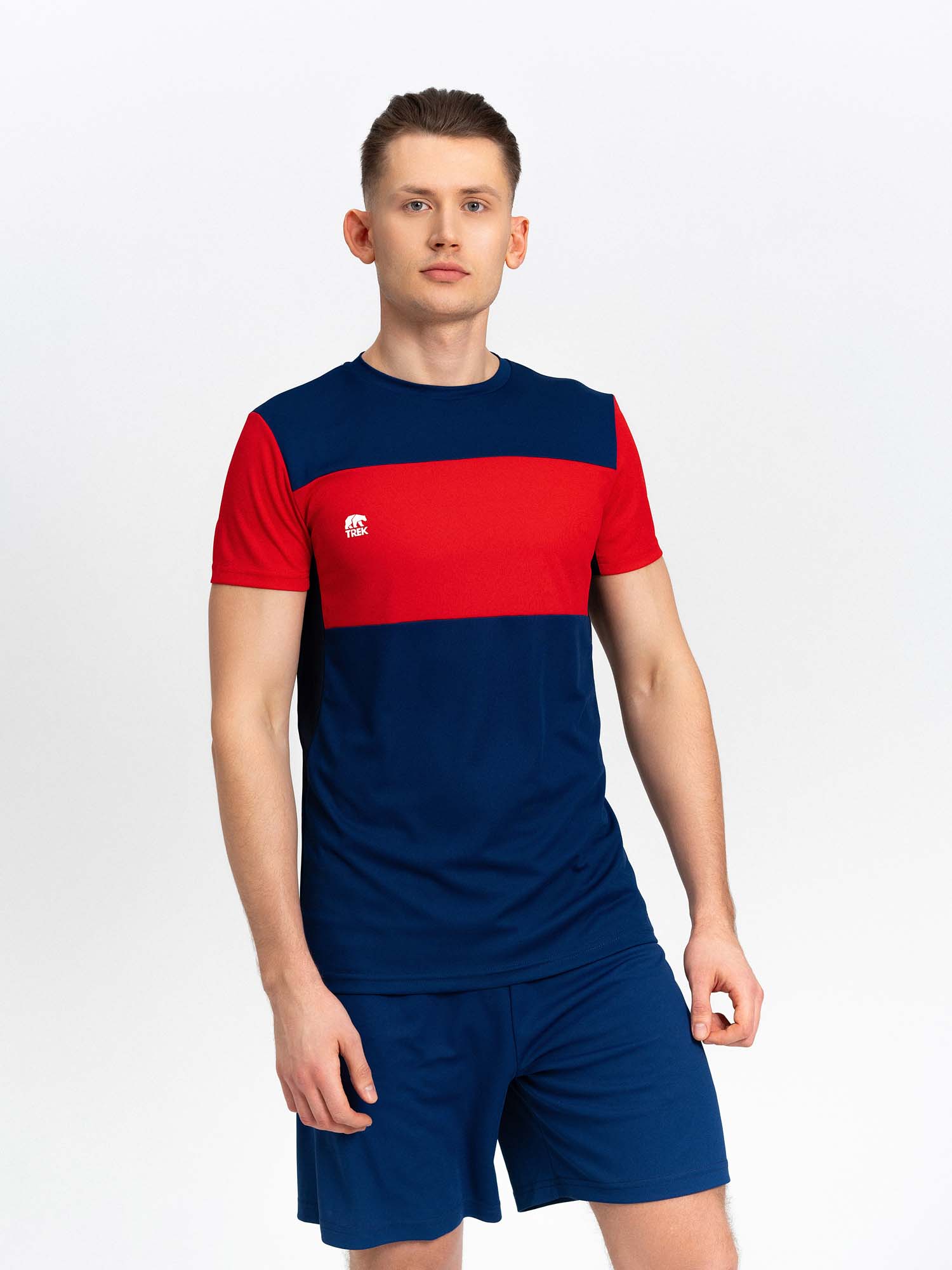 Форма футбольная TREK BASIC II мужская с О-образным воротом, темно-синий/красный