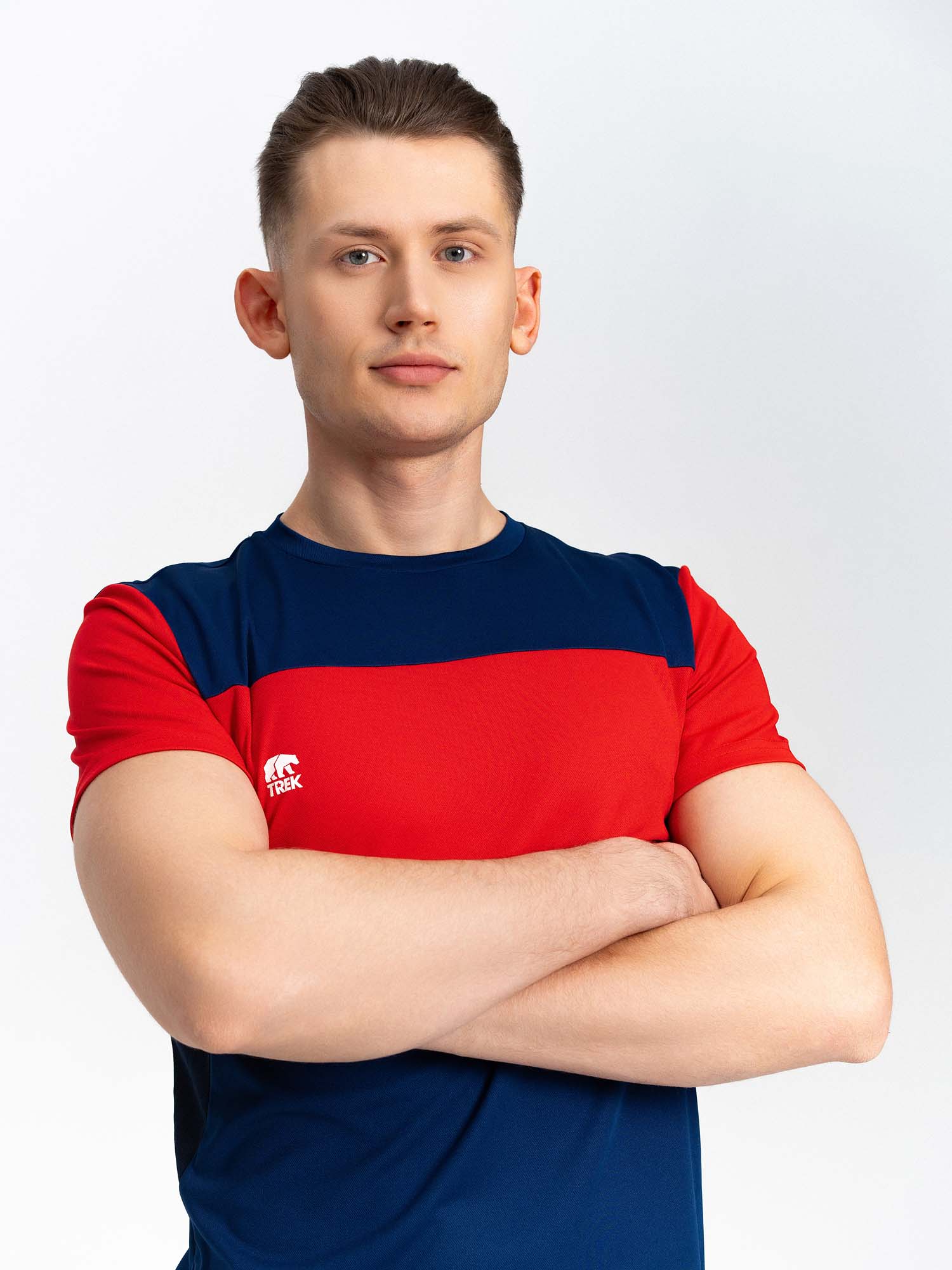 Футболка игровая футбольная TREK BASIC II мужская с О-образным воротом,темно-синий/красный