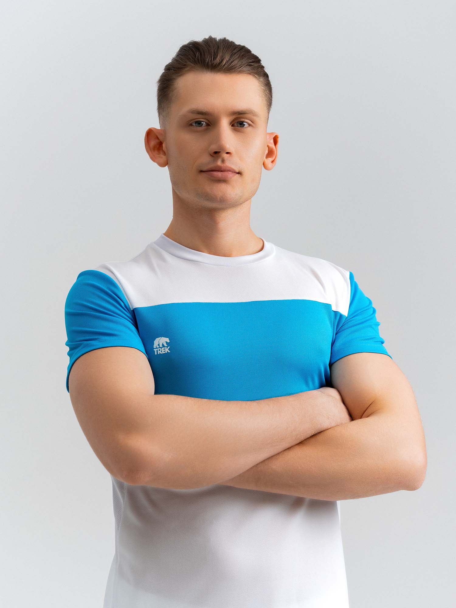 Футболка игровая футбольная TREK BASIC II мужская с О-образным воротом, белый/синий