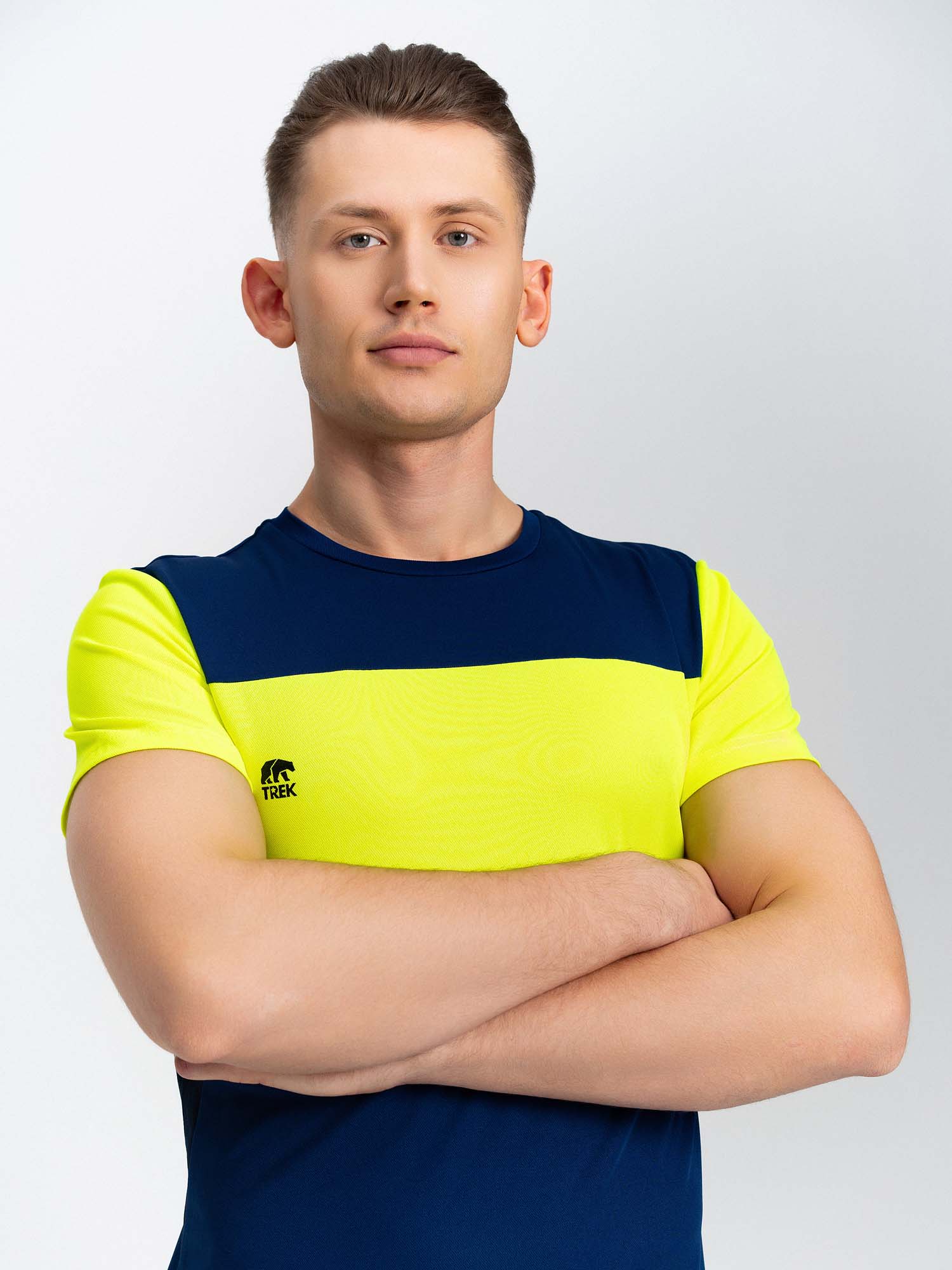 Футболка игровая футбольная TREK BASIC II мужская с О-образным воротом, темно-синий/желтый